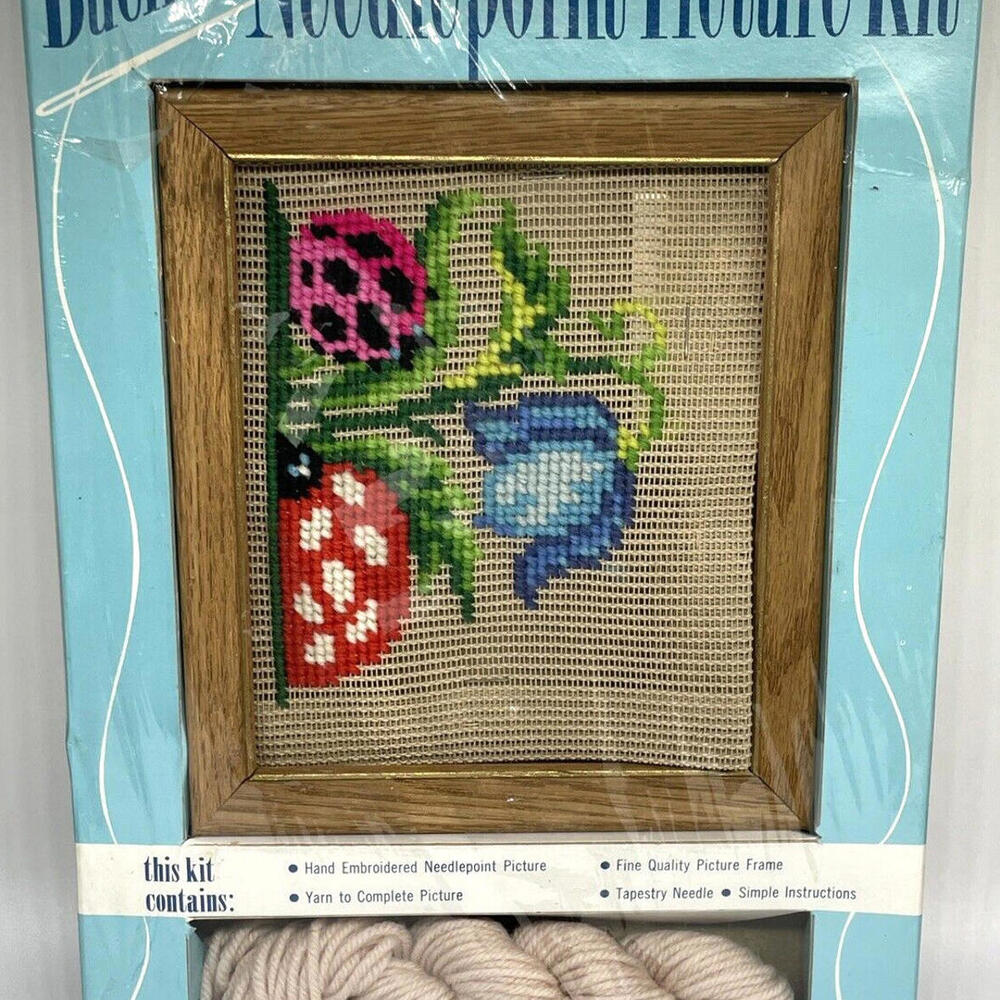 Bucilla Ladybugs Needlepoint Picture Kit 4363 Framed‎ New In Box Wool Yarn RARE